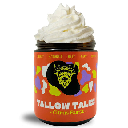 Tallow Tales Grass Fed/Grass Finished Organic Beef Tallow Cream - Face + Body | Citrus Burst (Orange Lemongrass Frankincense + Rosemary Essential Oils) | Organic Jojoba Oil Blend (8 Fl Oz)(C2)