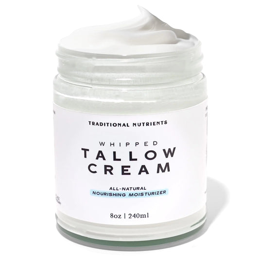TRADITIONAL NUTRIENTS Whipped Tallow Skin Cream GRASS FED + Plain No Additives Tallow Face Cream Tallow Lotion Glass Jar Tallow Balm Beef Tallow Moisturizer (8 oz.)